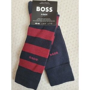 NWT Hugo BOSS RS 2 PAIRS Blockstripe Logo Dress Socks Soft Cotton, Portugal